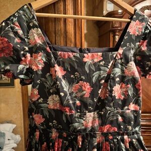 ANTONIO MELANI Black and Red Floral Midi Dress